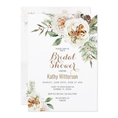 Christmas Creamy White Winter Floral Bridal Shower Invitations