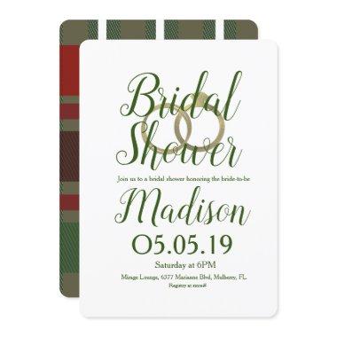 Christmas Flannel Plaid Foil Rings Bridal Shower Invitations