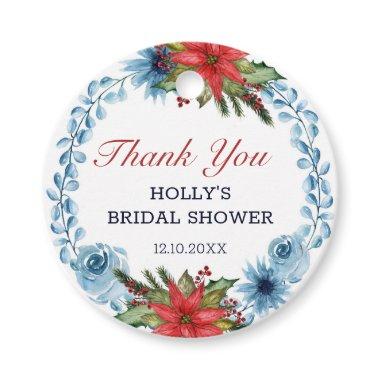 Christmas Floral Poinsettia Bridal Shower Thanks Favor Tags