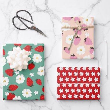 Christmas Floral Strawberry Dream Wrapping Paper Sheets