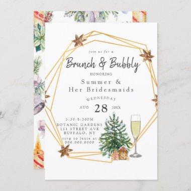 Christmas Geometric Gold Brunch and Bubbly Invitat Invitations
