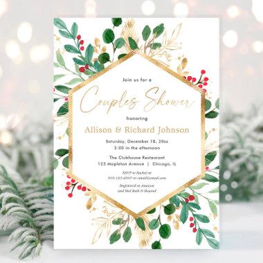 Christmas greenery gold couples bridal shower Invitations