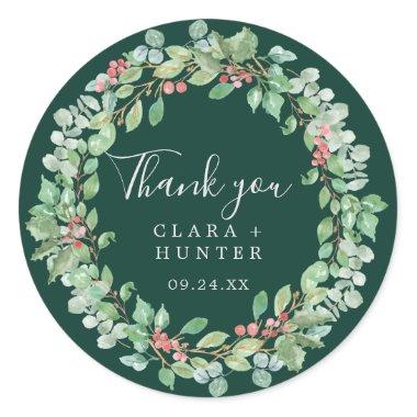 Christmas Greenery Green Wreath Thank You Favor Classic Round Sticker