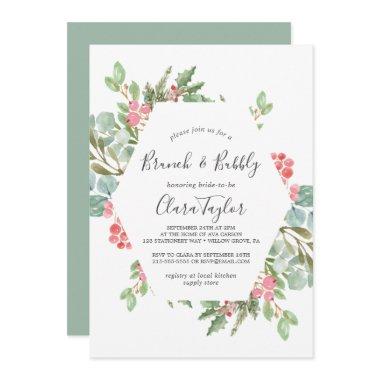 Christmas Greenery & Red Berry Brunch and Bubbly Invitations