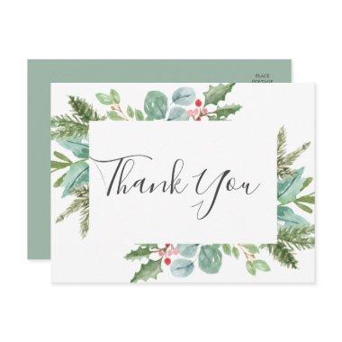 Christmas Greenery & Red Berry Thank You PostInvitations