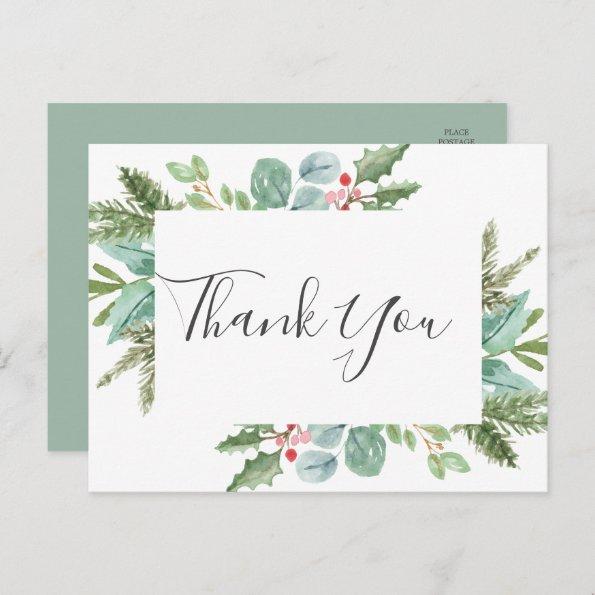 Christmas Greenery & Red Berry Thank You PostInvitations