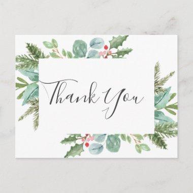 Christmas Greenery & Red Berry Thank You PostInvitations