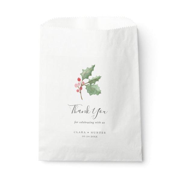 Christmas Greenery & Red Berry Thank You Wedding Favor Bag