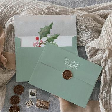 Christmas Greenery & Red Berry Wedding Invitations Envelope