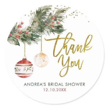 Christmas Holiday Deck the Halls Thank You Classic Round Sticker