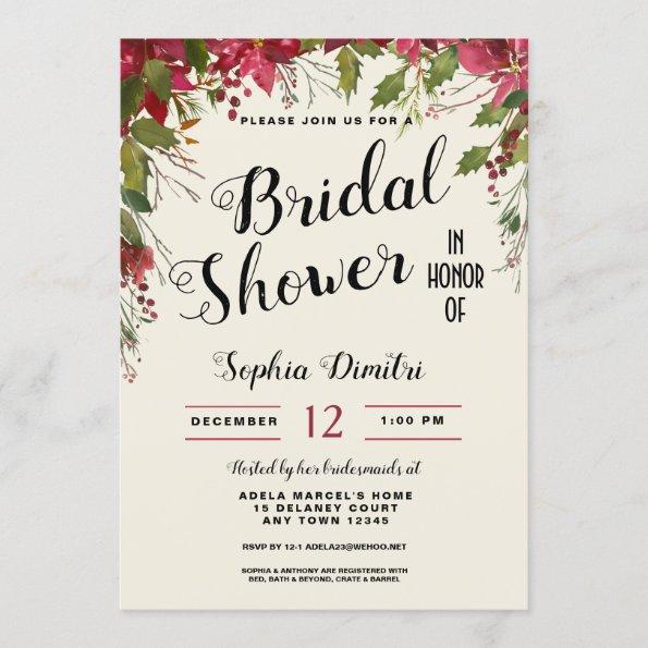 Christmas Holiday Floral Bridal Shower Invitations