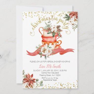 Christmas Holiday Tea Party Bridal Shower Invitations