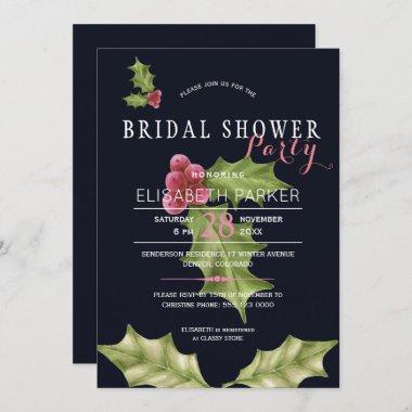 Christmas holly berries winter bridal shower party Invitations