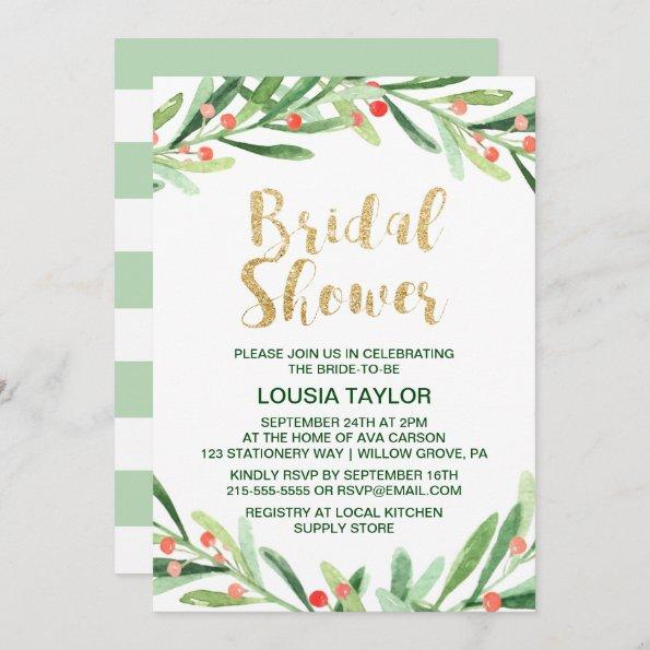 Christmas Holly Wreath Bridal Shower Invitations