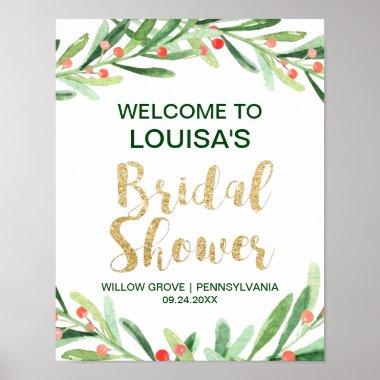 Christmas Holly Wreath Bridal Shower Welcome Poster