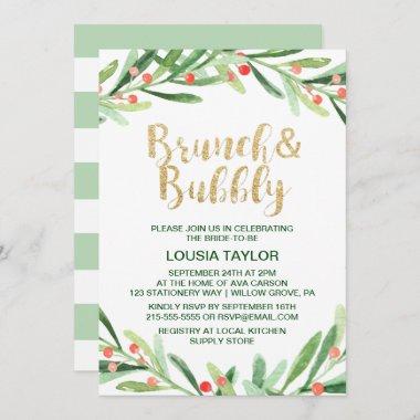 Christmas Holly Wreath Brunch & Bubbly Invitations