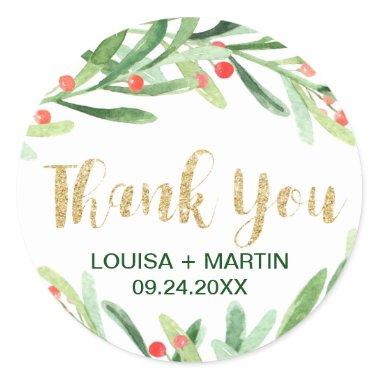 Christmas Holly Wreath Thank You Favor Classic Round Sticker
