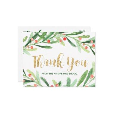 Christmas Holly Wreath Thank You PostInvitations