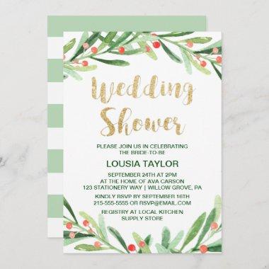 Christmas Holly Wreath Wedding Shower Invitations