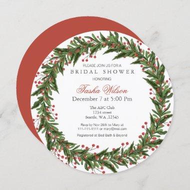 Christmas Holly Wreath Winter Bridal Shower Invitations