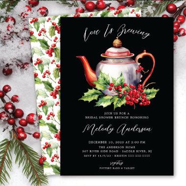 Christmas Love Is Brewing Bridal Shower Invitations