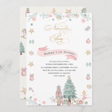 Christmas Nutcracker Ballet Pink watercolor baby s Invitations