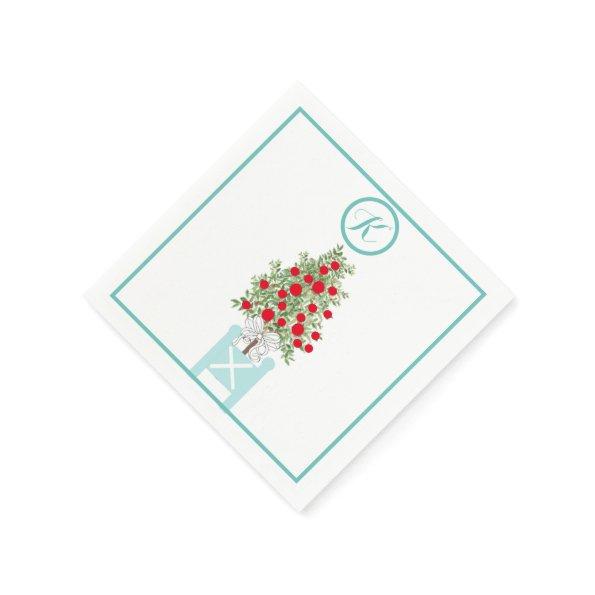 Christmas Orange tree Topiary Chinoiserie  Napkins
