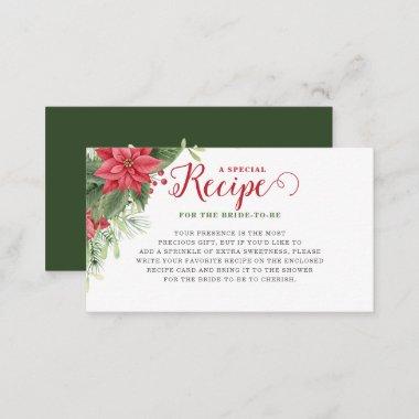 Christmas Poinsettia Bridal Shower Recipe Request Enclosure Invitations
