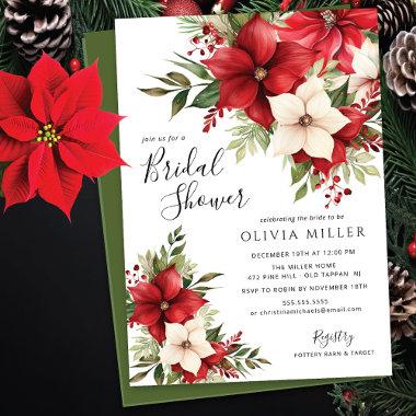 Christmas Poinsettia Flowers Bridal Shower Invitations