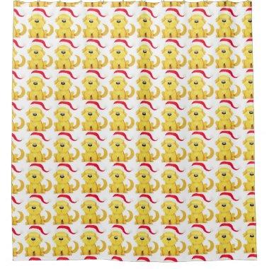 **CHRISTMAS PUPPY IN SANTA HAT** SHOWER CURTAIN