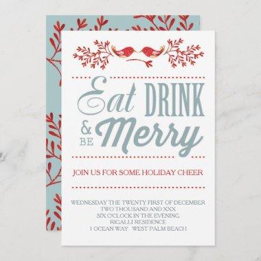 Christmas Red and Blue Holiday Country Chic Invitations