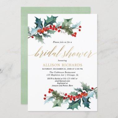 Christmas red green gold elegant bridal shower Invitations