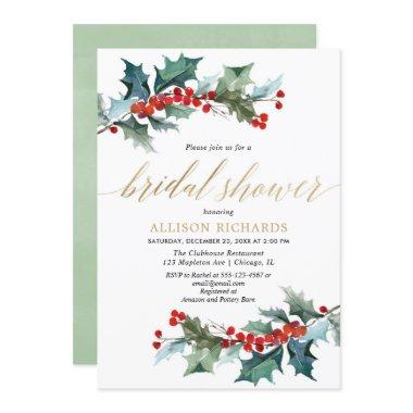 Christmas red green gold elegant bridal shower Invitations