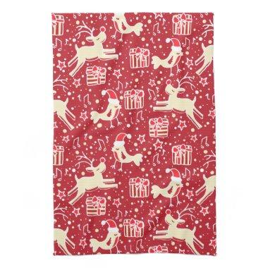 Christmas reindeer bird pattern red kitchen towel
