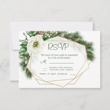 Christmas Rose Holly Pine Wedding Reply RSVP Card