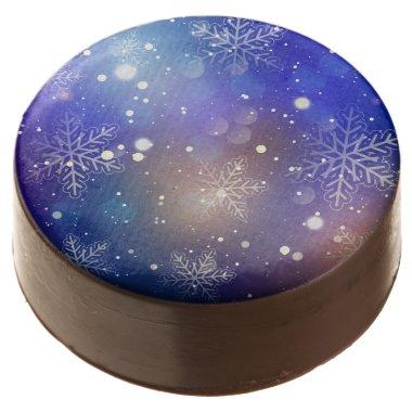 Christmas Shiny Snowflake Background Chocolate Covered Oreo
