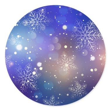 Christmas Shiny Snowflake Background Classic Round Sticker