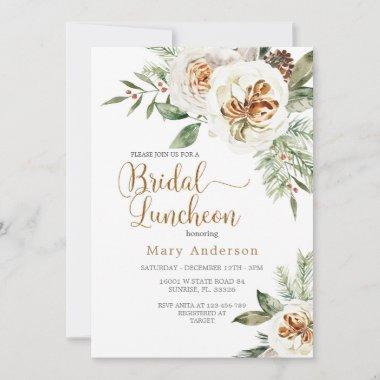 Christmas White Floral Bridal Luncheon Invitations