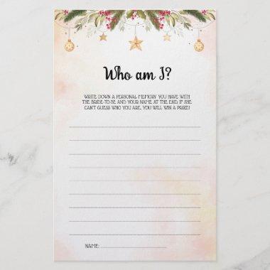 Christmas Who am I Bridal Shower Game Invitations Flyer