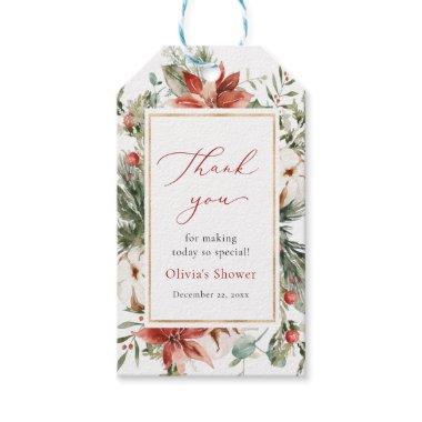 Christmas Winter Red Gold Bridal Shower Gift Tag