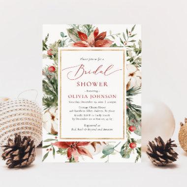 Christmas Winter Red Gold Bridal Shower Invitations