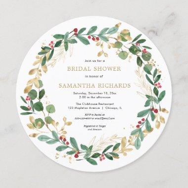 Christmas wreath burgundy greenery bridal shower Invitations