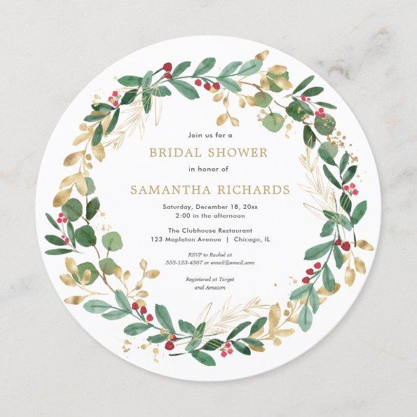 Christmas wreath burgundy greenery bridal shower Invitations