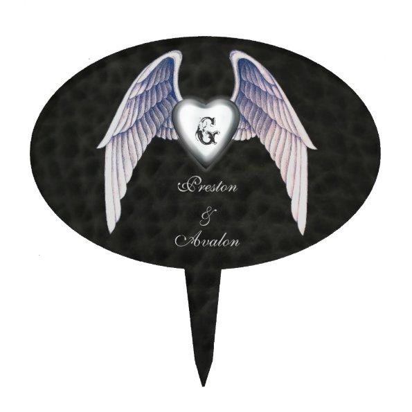 Chrome & Faux Leather Winged Heart Cake Topper