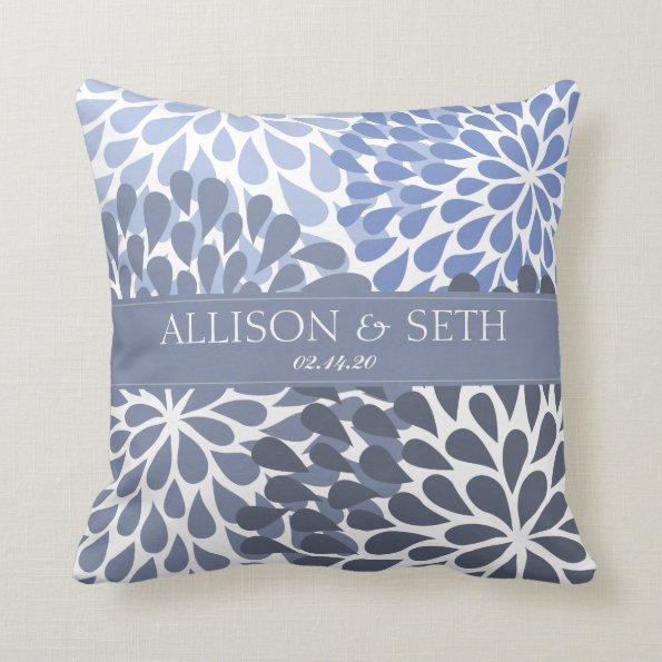 Chrysanthemum (Stonewash Blue) Wedding Shower Gift Throw Pillow