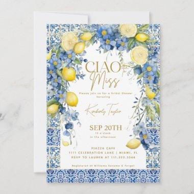 Ciao To Miss Italy Lemon Blue Tiles Bridal Shower Invitations