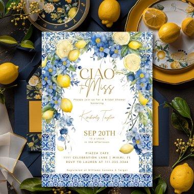 Ciao To Miss Italy Lemon Blue Tiles Bridal Shower Invitations