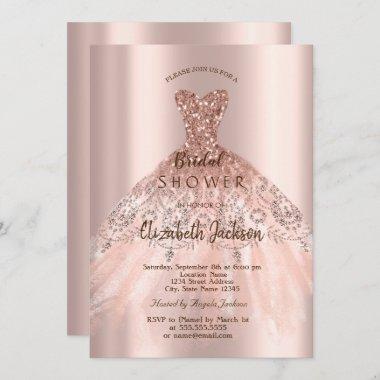 Cic Rose Gold Glitter Dress, Bridal Shower Invitations