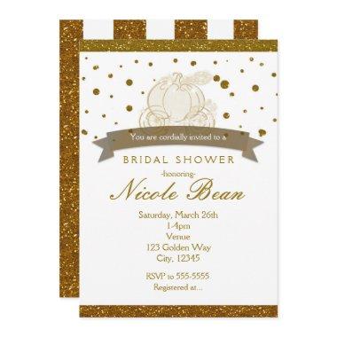 Cinderella Carriage Gold Glitter Dots Invitations