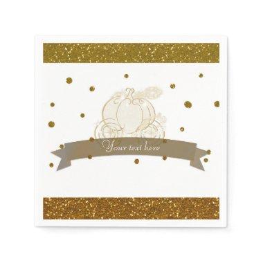 Cinderella Carriage Gold Glitter Dots Party Napkin